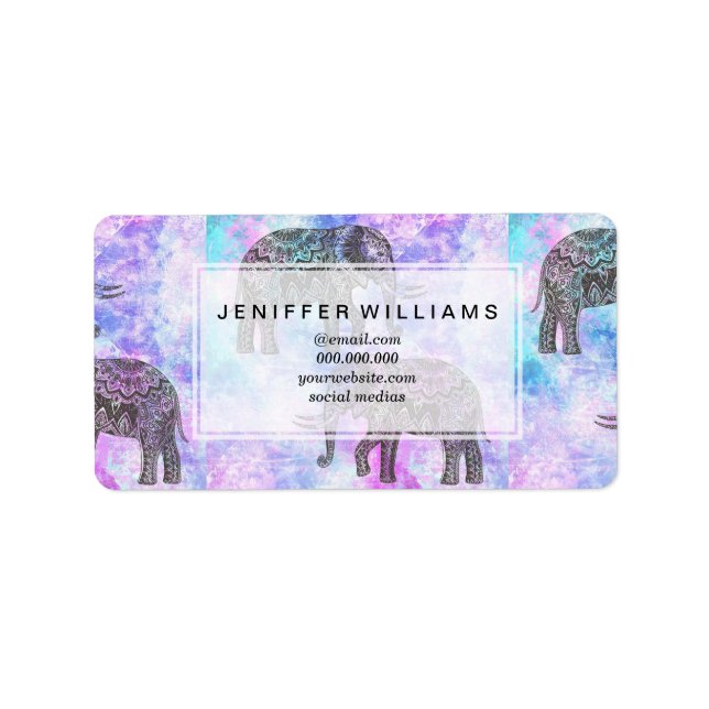 Rosa Aqua Black Elephant Bright Tribal Adressetikett (Framsidan)