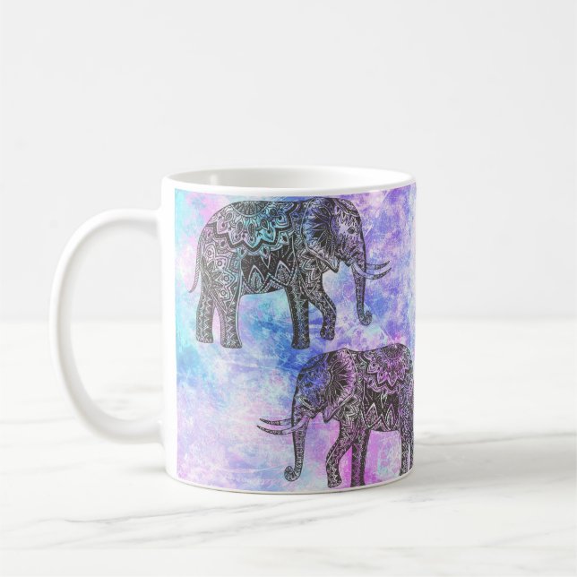 Rosa Aqua Black Elephant Bright Tribal Kaffemugg (Vänster)