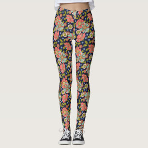 Rosa Aqua Blommigt Leggings, 70:e Retro Leggings