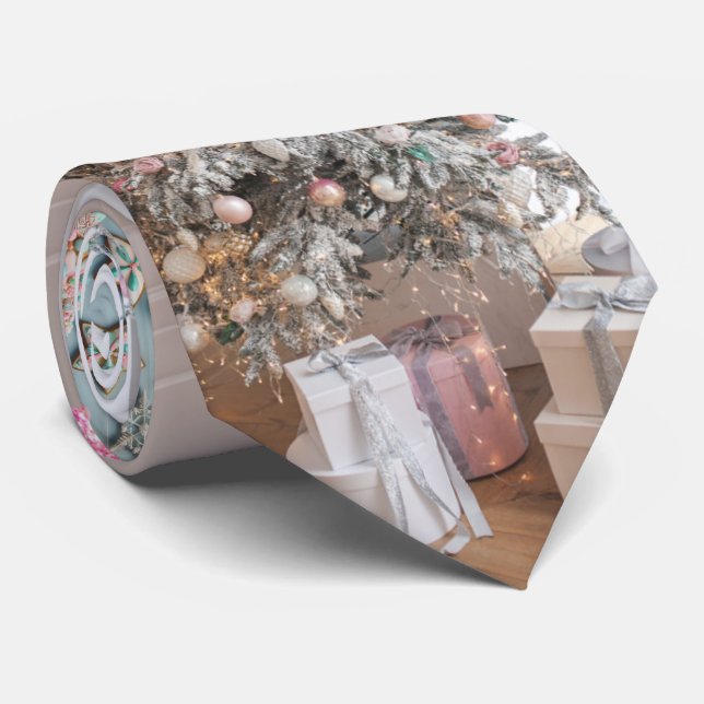 Rosa Aqua Blue Färgfläckig julgingerbröd Träd Slips (Rullad)