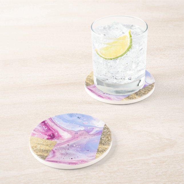  Rosa Aqua Blue Liquid Marble Glitter Geo Underlägg (Sidan)