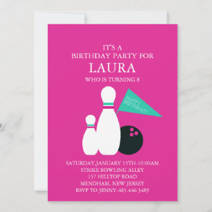 Rosa & Aqua Bowling Party födelsedagsinbjudan Inbjudningar