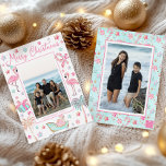 Rosa & Aqua Flamingo Beach-julfoto<br><div class="desc">PreppyPrint.com - Fira jul i stil! Lägg till personligens beröring till de här julkorten. Överför den här designen även till de produkter du vill ha! Klicka på rutan under "Zazzle Logotyp" för att ta bort Zazzle- logotypen från baksidan av kortet. Besök min designerbutik, PreppyPrint.com, för att få information om hur...</div>