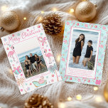 Rosa & Aqua Flamingo Beach-julfoto Julkort<br><div class="desc">PreppyPrint.com - Fira jul i stil! Lägg till personligens beröring till de här julkorten. Överför den här designen även till de produkter du vill ha! Klicka på rutan under "Zazzle Logotyp" för att ta bort Zazzle- logotypen från baksidan av kortet. Besök min designerbutik, PreppyPrint.com, för att få information om hur...</div>