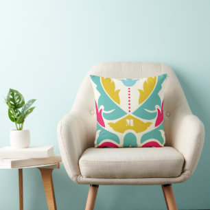 Rosa Aqua Gult Modern Damask Pillow Kudde