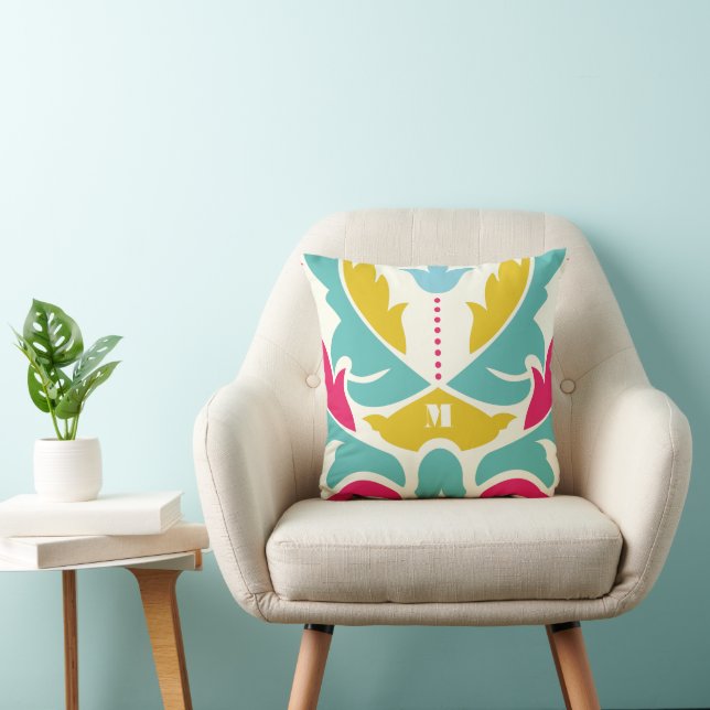 Rosa Aqua Gult Modern Damask Pillow Kudde (Stol)