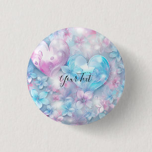 Rosa Aqua Hearts and Flowers Button Knapp