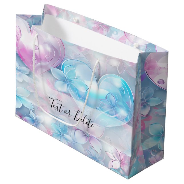 Rosa Aqua Hearts and Flowers Gift Bag (Framsidan Vinklad)