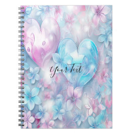 Rosa Aqua Hearts and Flowers Notebook Anteckningsbok
