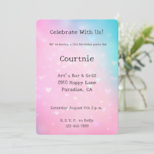 Rosa Aqua Hearts Birthday Inbjudningar