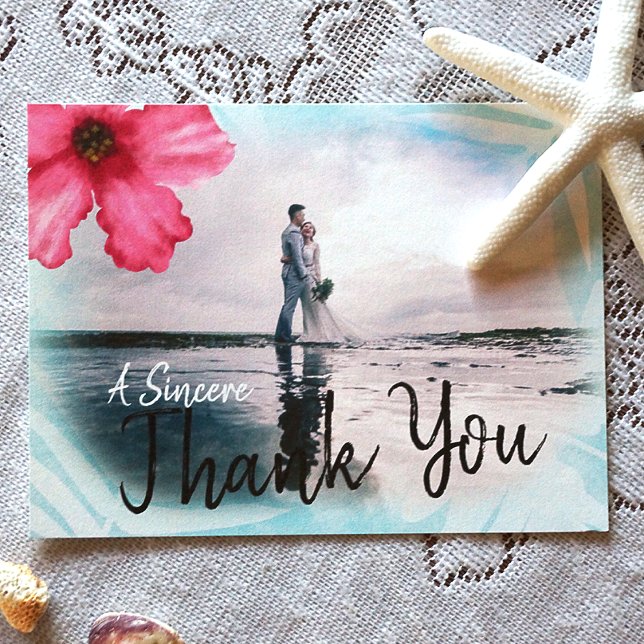 Rosa Aqua Hibiscus Blanka tack (Tropical Pink Hibiscus Folded Wedding Thank You Card)