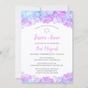 Rosa Aqua Hydrangea Blommigt Vattenfärg Bat mitzva Inbjudningar