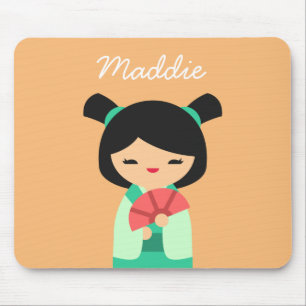 rosa aqua Kokeshi Japanska dockor Musmatta