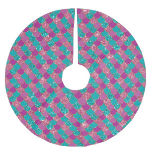Rosa Aqua Mint Sjöjungfru Glitz Julgransmatta Borstad Polyester