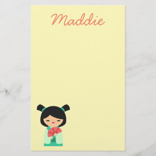 Rosa aqua och persiko Kokeshi Japanska dockor Brevpapper