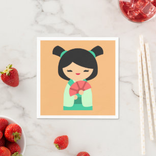 Rosa aqua peach Kokeshi Japanska dockor Pappersservett