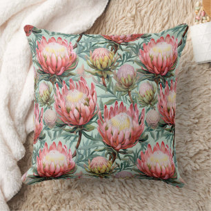Rosa Aqua Protea Flowers Fynbos Tiled Print Design Kudde
