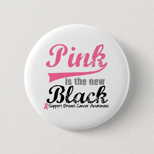 Rosa är New Black Breast Cancer Buttons Knapp (Framsida)