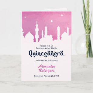 Rosa Arabian Nights Watercolor Quinceañera Inbjudan