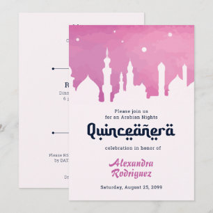 Rosa Arabian Nights Watercolor Quinceañera Inbjudningar