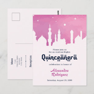 Rosa Arabiska Nätter Vattenfärg Quinceañera Vykort
