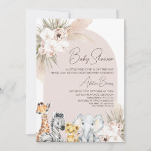 Rosa Arch Blommigt Safari Vild en babystötare Inbjudningar