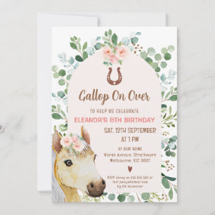 Rosa Arch Foliage Horse Pony Birthday Inbjudningar