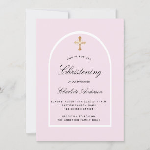 Rosa arch guld kor-flicka, enkel Christening Inbjudningar