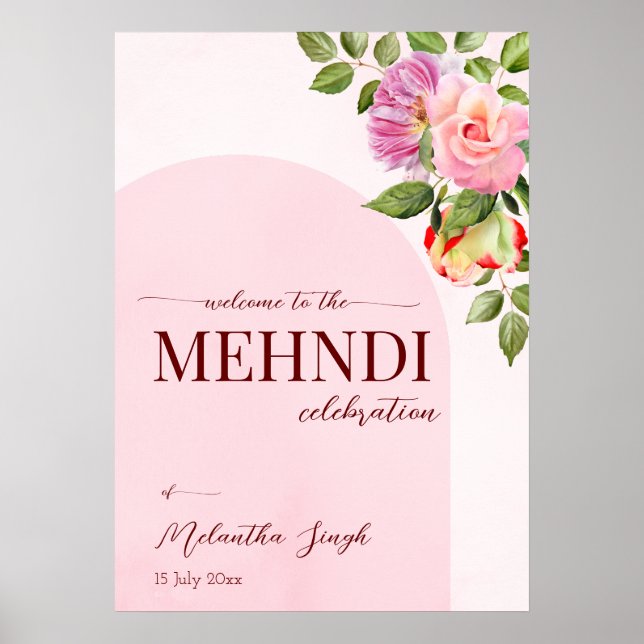 Rosa arch med ro personlig Mehndi Välkommen Poster (Framsidan)