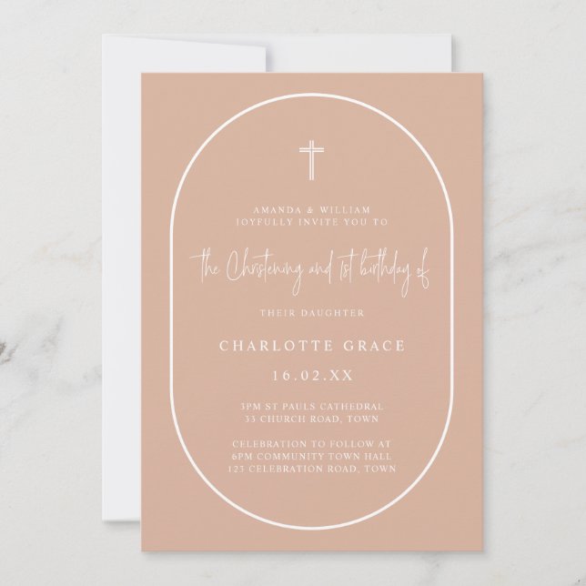  Rosa Arch Modern Joint Christing Birthday Inbjudningar (Framsida)