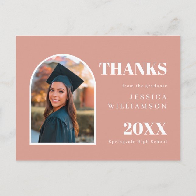 Rosa Arch Modern Photo Studenten Tack Vykort (Framsida)