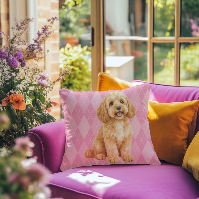 Rosa Argyle Golden Cockapoo Kuddöverdrag Kudde (Skapare uppladdad)