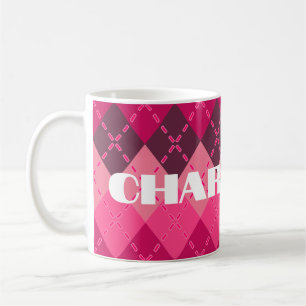 Rosa Argyle Sporty Preppy Kaffemugg