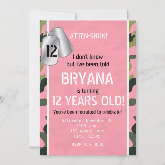 ROSA Army Hundbrickors Camouflage Party-inbjudning Inbjudningar (Framsida)