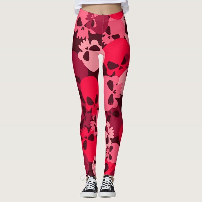 Rosa Army Skull Camouflage Mönster Allover Leggins Leggings (Framsida)