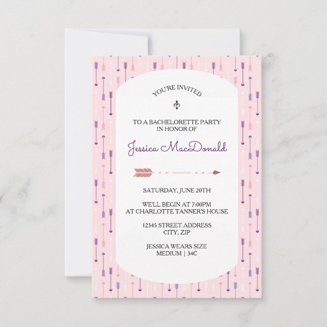 Rosa Arrows - 3X5 Bachelorette Party bjudan Inbjudningar (Framsida)