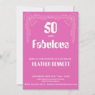 Rosa Art Deco 50 och fantastisk födelsedag Inbjudningar