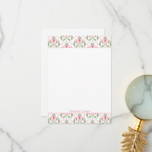 Rosa Art Deco Baby Shower Tackkort Tack Kort (Fram/Back In Situ)