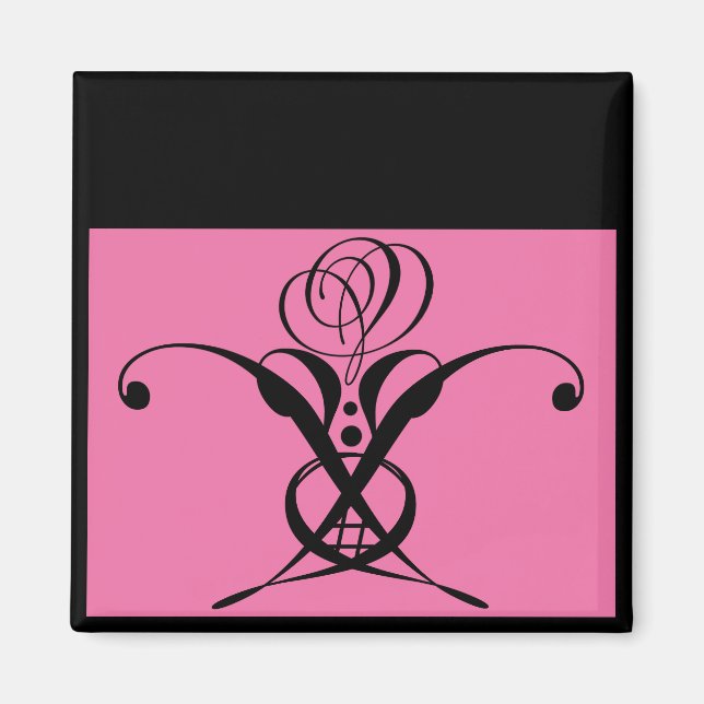 Rosa Art Deco Black Flourish Ro Magnet (Framsidan)