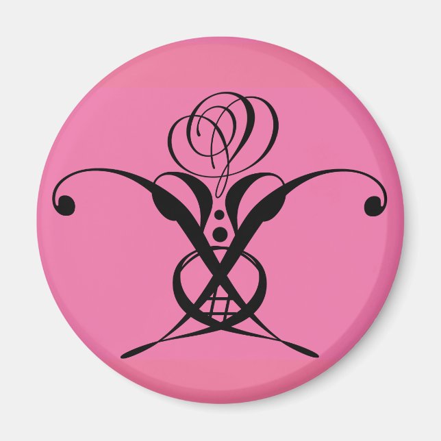 Rosa Art Deco Black Flourish Ro Magnet (Framsidan)