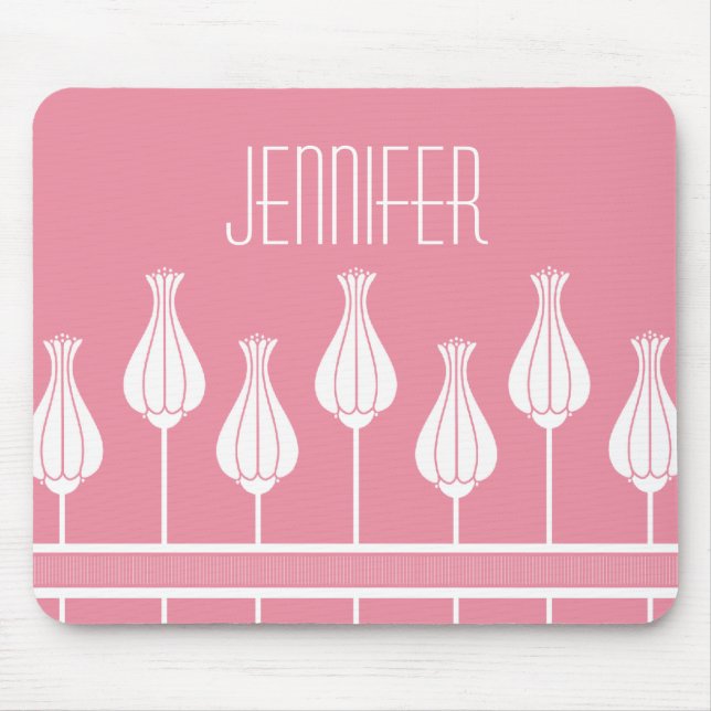 Rosa Art Deco Blommigt Mousepad Musmatta (Framsidan)