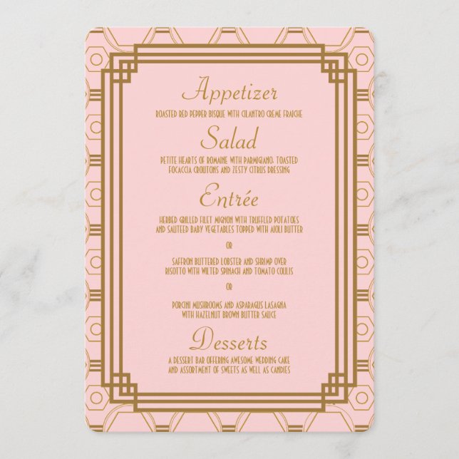 Rosa Art Deco Bröllop Menu Meny (Framsida)