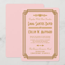 Rosa Art Deco-bröllopsinbjudningar