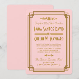 Rosa Art Deco-bröllopsinbjudningar Inbjudningar