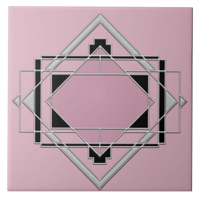 Rosa Art Deco Ceramic Tile. Kakelplatta (Framsidan)