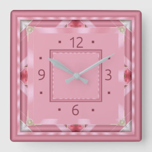 Rosa Art Deco Fyrkantig Klocka