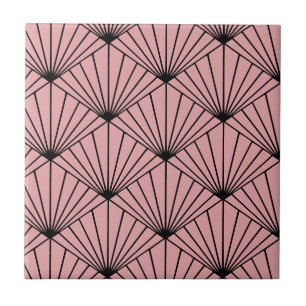 Rosa Art Deco Oriental Fläkt Mönster Kakelplatta