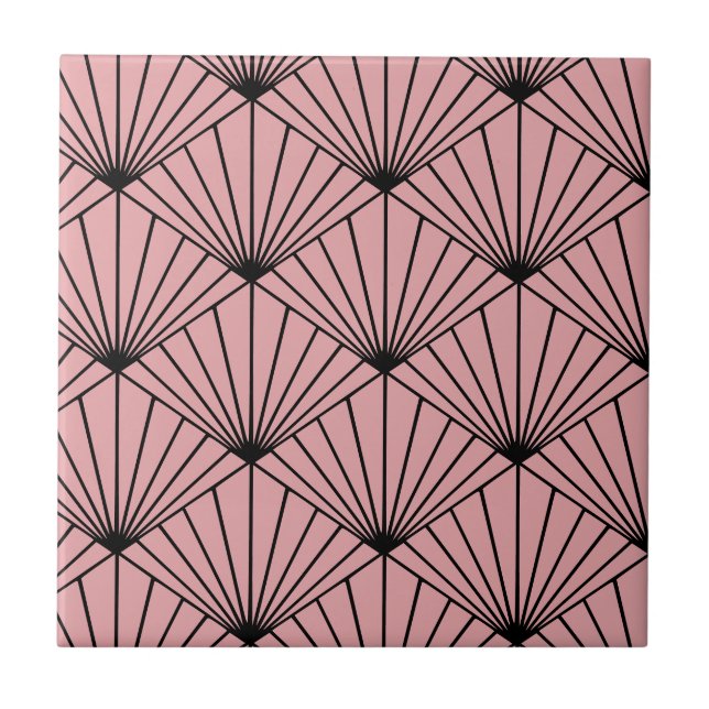 Rosa Art Deco Oriental Fläkt Mönster Kakelplatta (Framsidan)