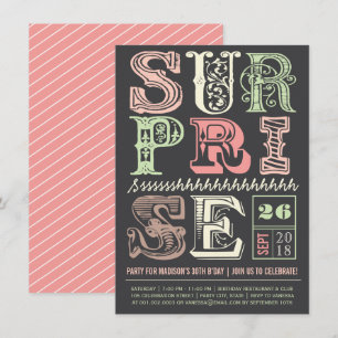 Rosa Art Deco Surprise Party Vuxen Birthday Inbjud Inbjudningar