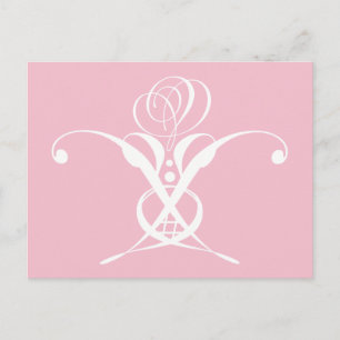 Rosa Art Deco Vit Flourish Ros Postkort Vykort